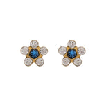 Load image into Gallery viewer, Daisy Crystal - Sapphire 24K Pure Gold Plated Ear Studs
