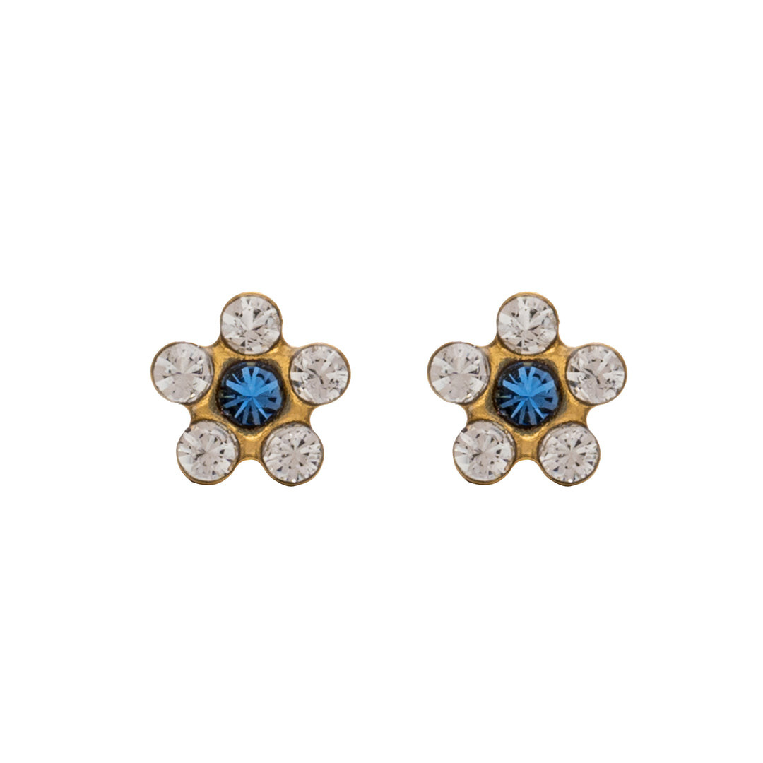 Daisy Crystal - Sapphire 24K Pure Gold Plated Ear Studs