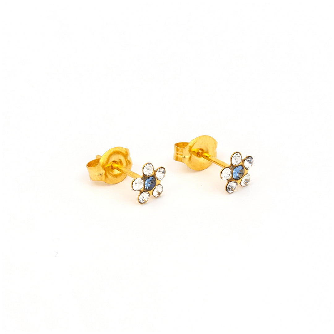 Daisy Crystal - Sapphire 24K Pure Gold Plated Ear Studs