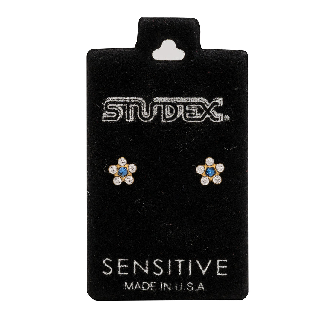 Daisy Crystal - Sapphire 24K Pure Gold Plated Ear Studs