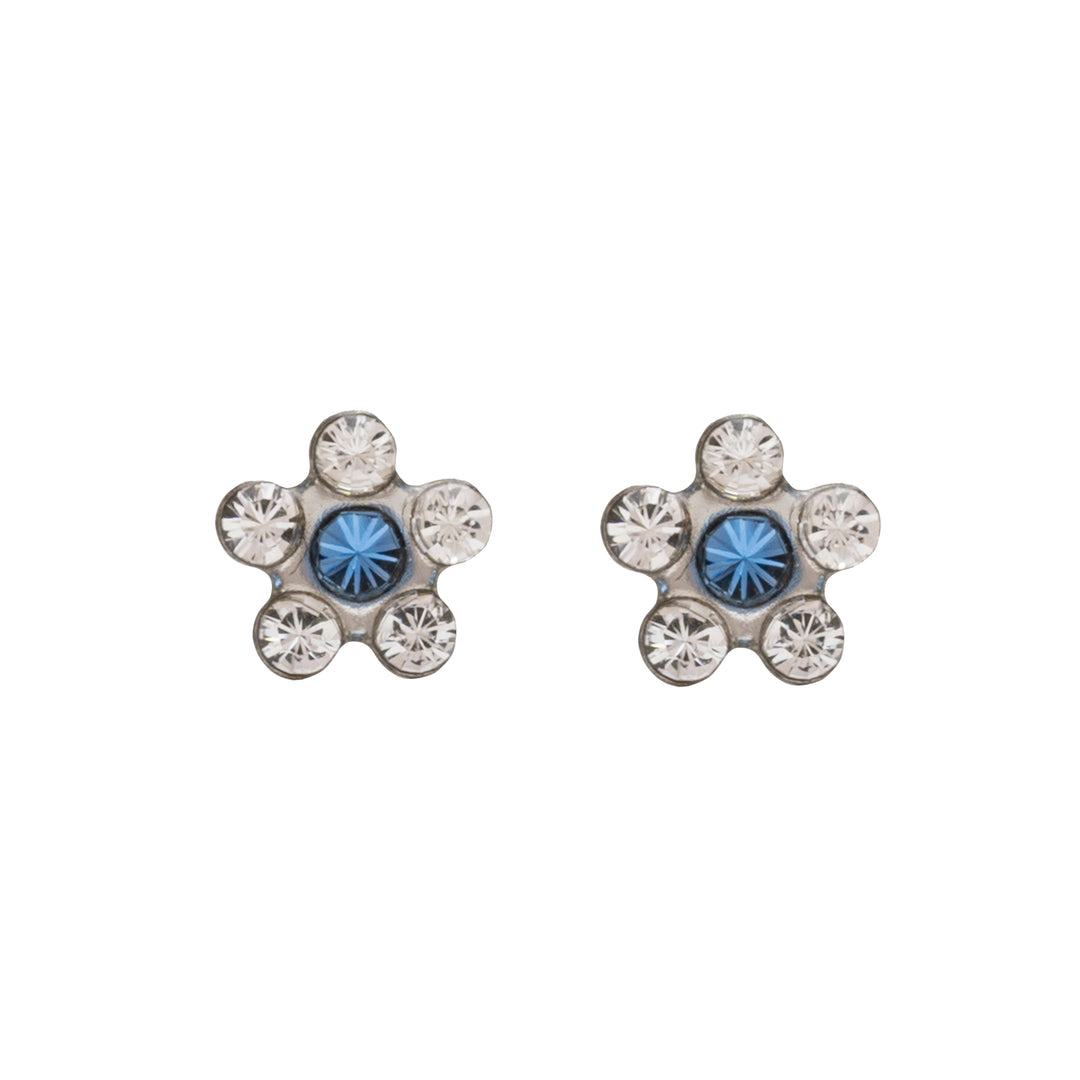 Daisy April Crystal Sep Saphire Allergy-Free Stainless Steel Ear Studs