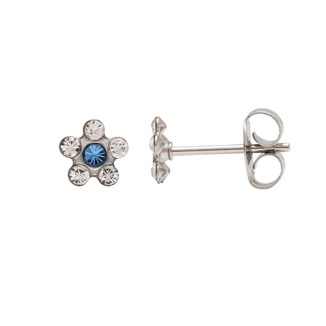 Daisy April Crystal Sep Saphire Allergy-Free Stainless Steel Ear Studs