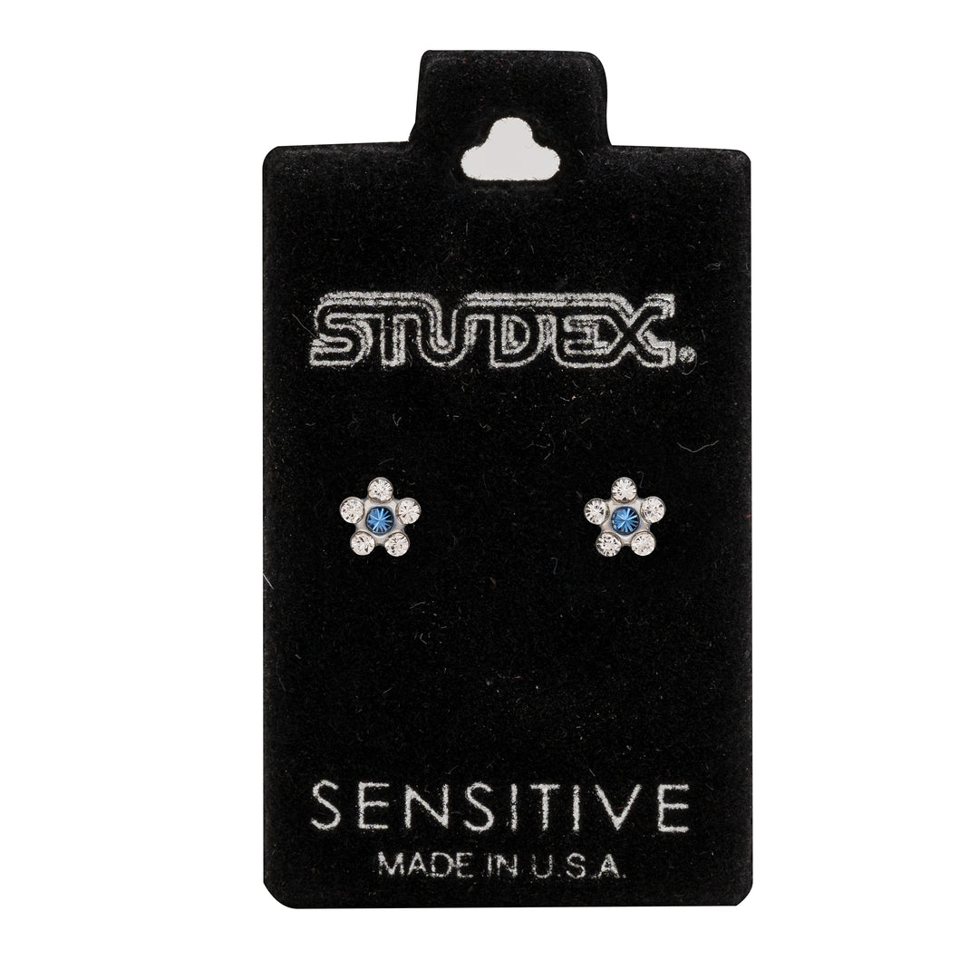 Daisy April Crystal Sep Saphire Allergy-Free Stainless Steel Ear Studs