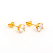 6MM Cubic Zirconia 24K Pure Gold Plated Ear Studs