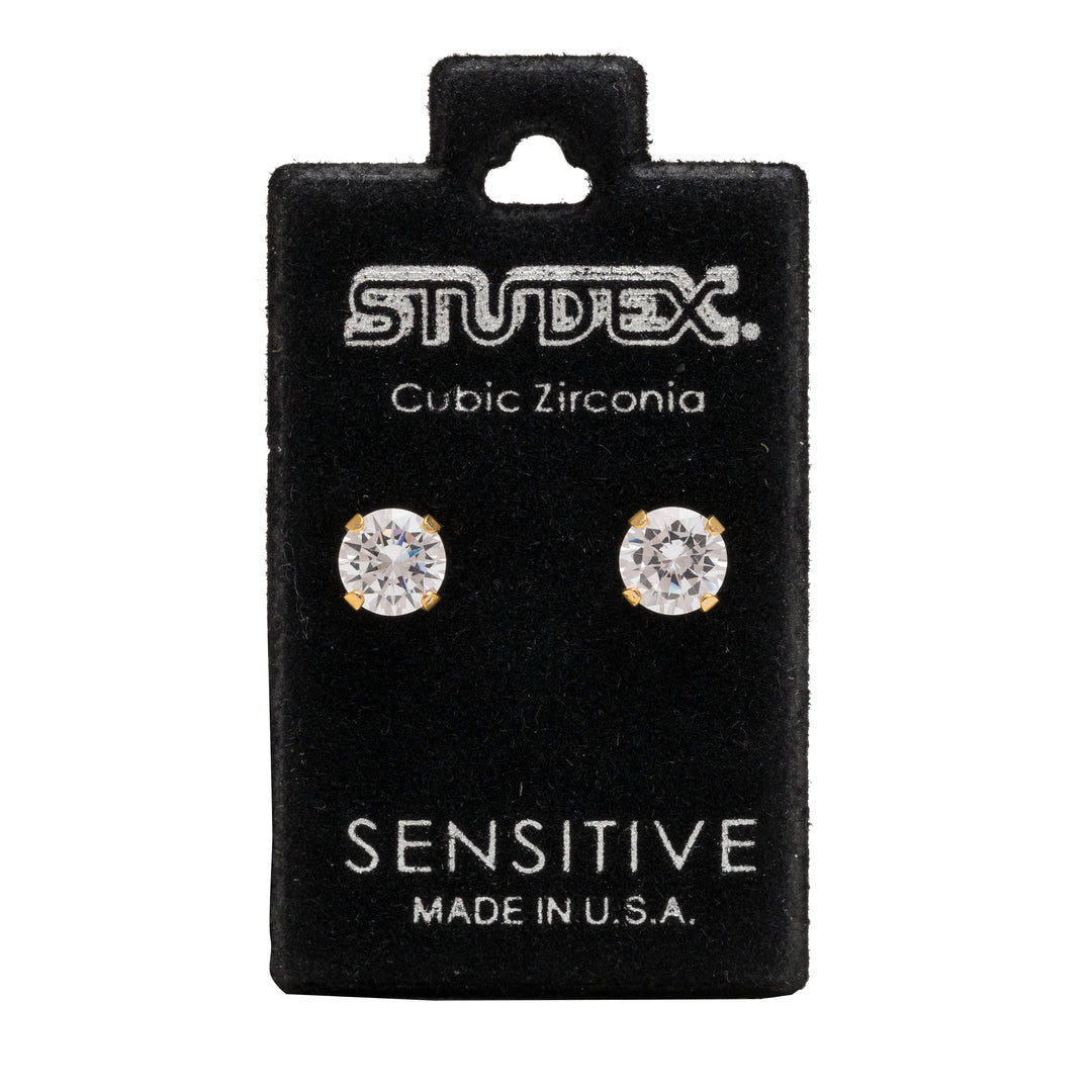 6MM Cubic Zirconia 24K Pure Gold Plated Ear Studs
