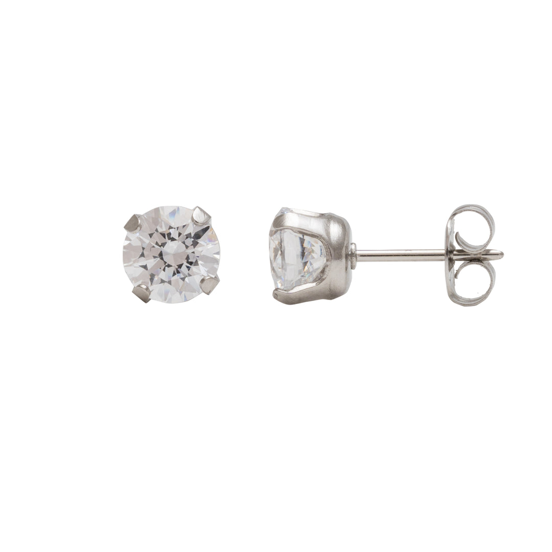 6MM Cubic Zirconia Allergy-Free Stainless Steel Ear Studs