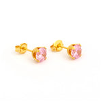Load image into Gallery viewer, 6MM Cubic Zirconia Pink 24K Pure Gold Plated Ear Studs
