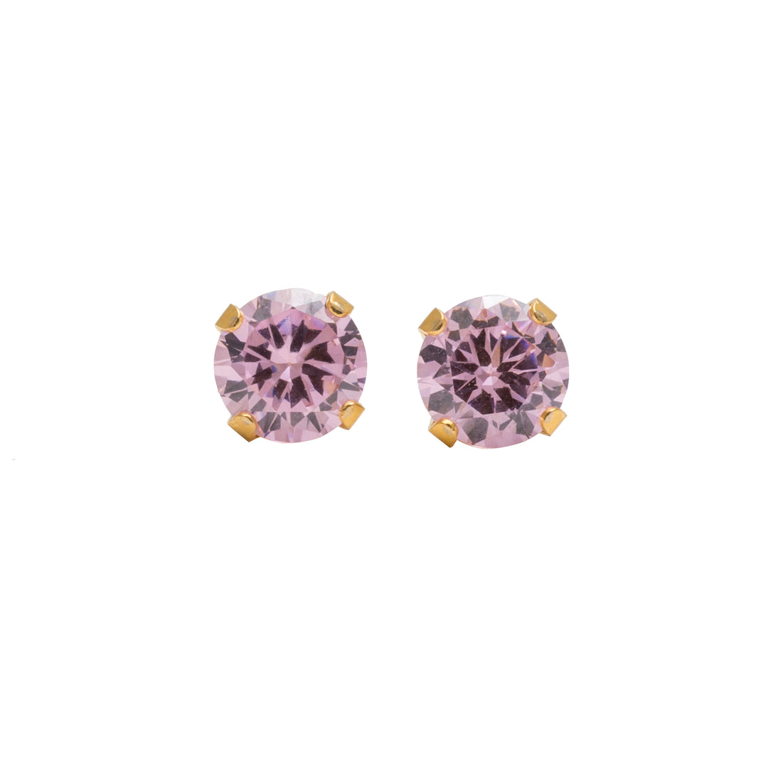 6MM Cubic Zirconia Pink 24K Pure Gold Plated Ear Studs