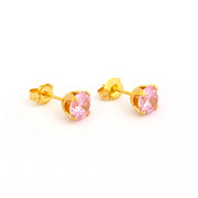 6MM Cubic Zirconia Pink 24K Pure Gold Plated Ear Studs