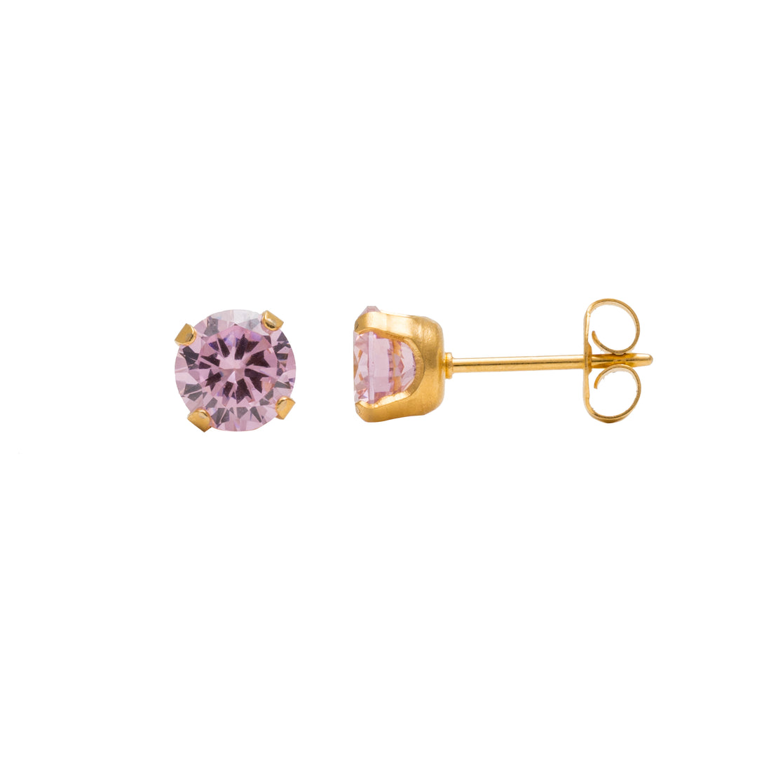 6MM Cubic Zirconia Pink 24K Pure Gold Plated Ear Studs