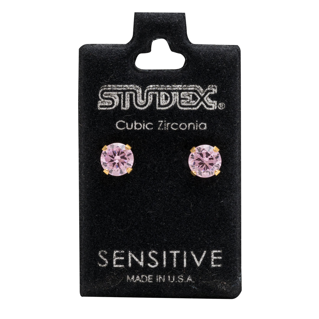 6MM Cubic Zirconia Pink 24K Pure Gold Plated Ear Studs