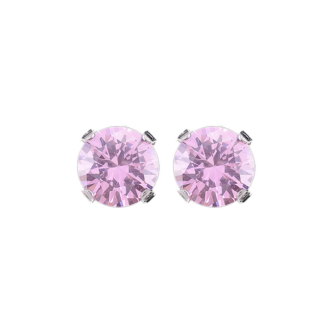 6MM Cubic Zirconia Pink Allergy-Free Stainless Steel Ear Studs