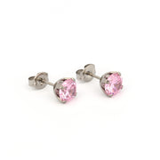 6MM Cubic Zirconia Pink Allergy-Free Stainless Steel Ear Studs