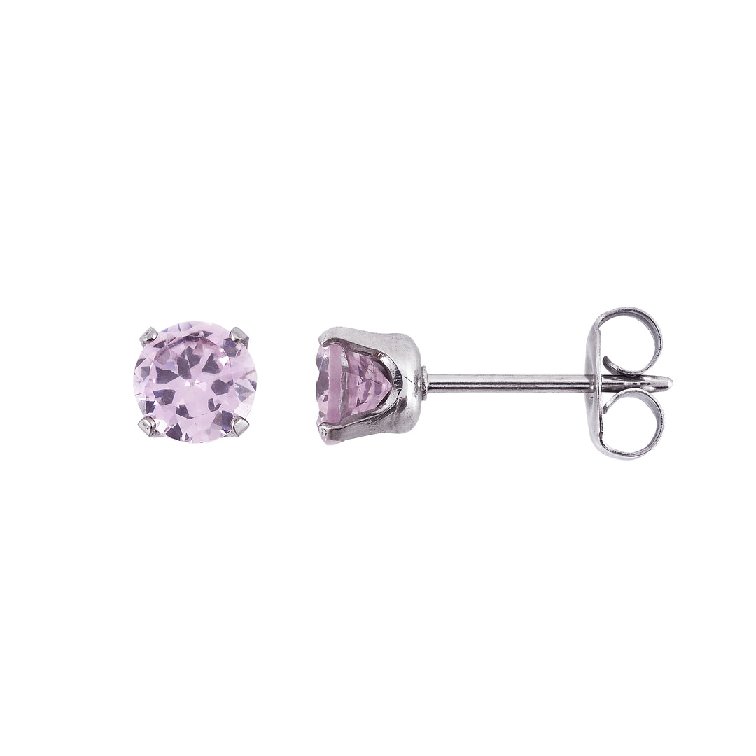 6MM Cubic Zirconia Pink Allergy-Free Stainless Steel Ear Studs