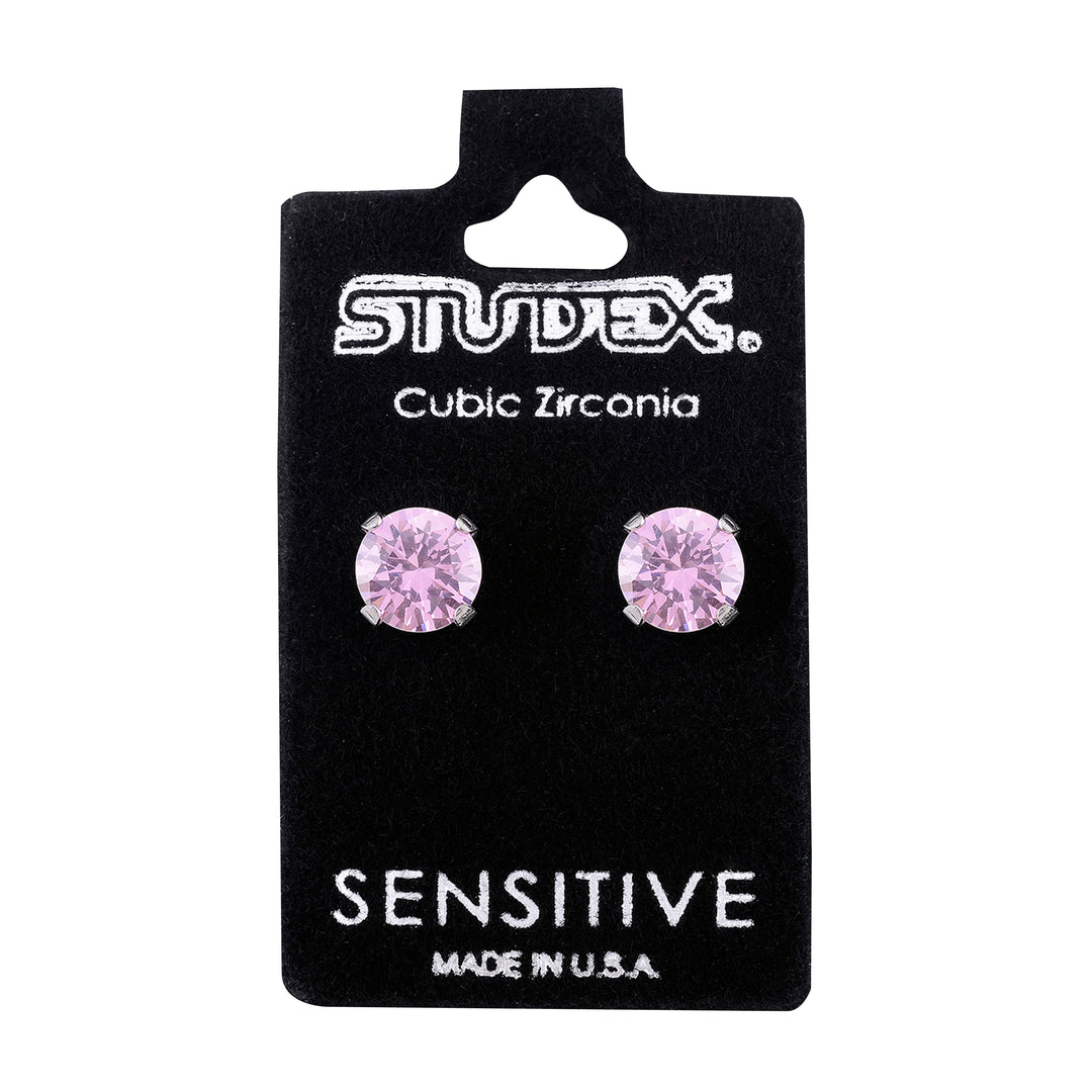 6MM Cubic Zirconia Pink Allergy-Free Stainless Steel Ear Studs