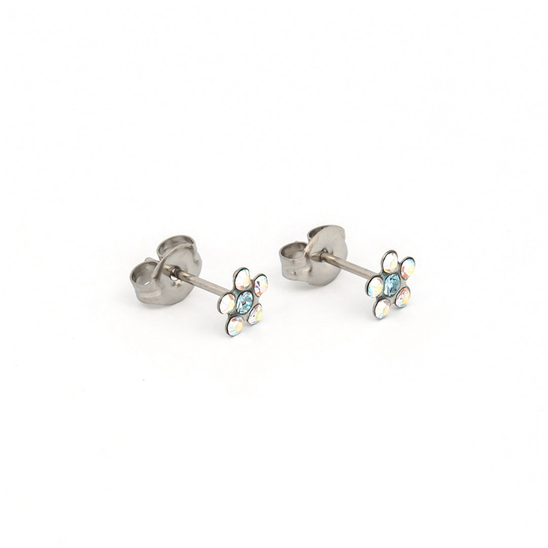 Daisy Ab Crystal March Aquamarine Allergy-Free Stainless Steel Ear Studs