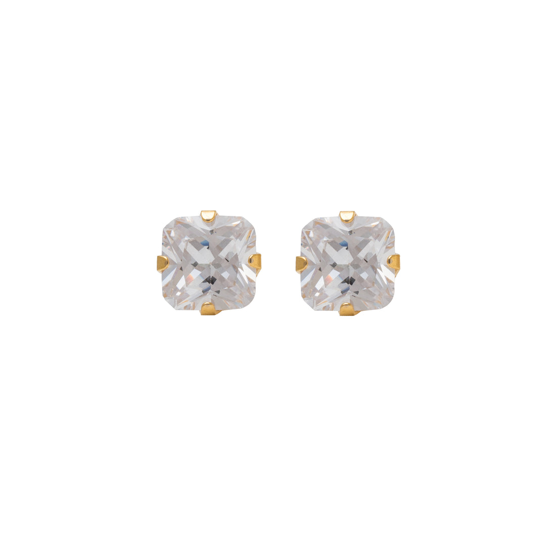 6*6MM Cubic Zirconia Princess Cut 24K Pure Gold Plated Ear Studs