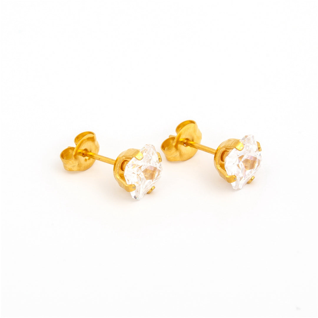 6*6MM Cubic Zirconia Princess Cut 24K Pure Gold Plated Ear Studs