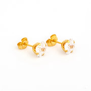 6*6MM Cubic Zirconia Princess Cut 24K Pure Gold Plated Ear Studs