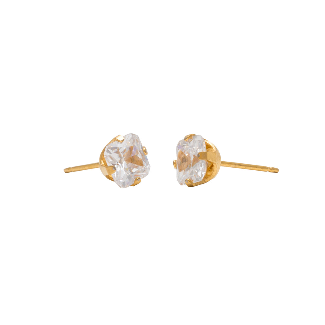 6*6MM Cubic Zirconia Princess Cut 24K Pure Gold Plated Ear Studs