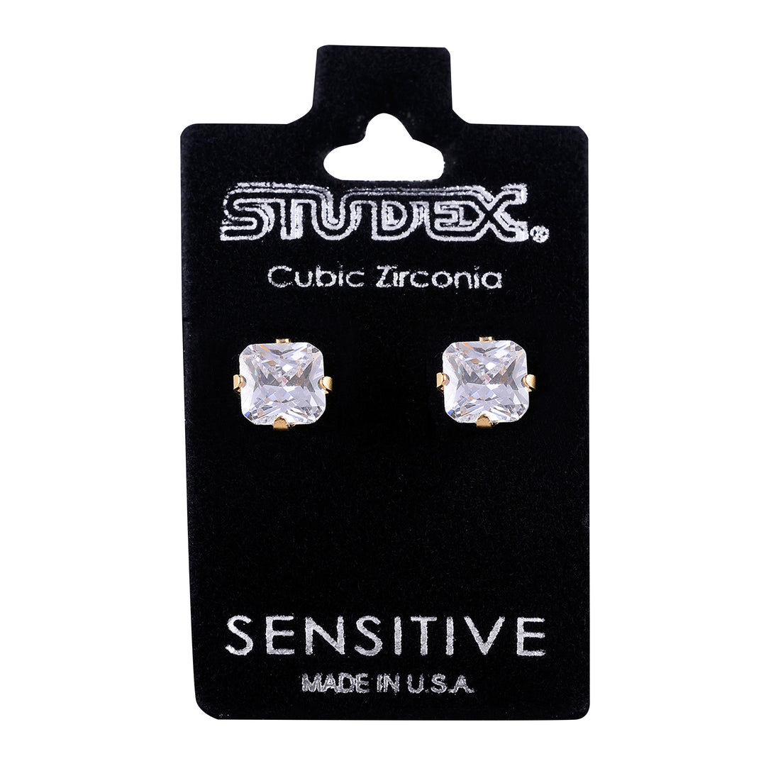 6*6MM Cubic Zirconia Princess Cut 24K Pure Gold Plated Ear Studs