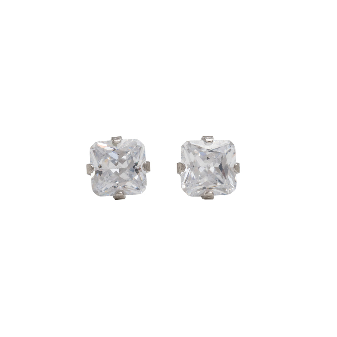 6*6MM Cubic Zirconia Princess Cut Allergy-Free Stainless Steel Ear Studs