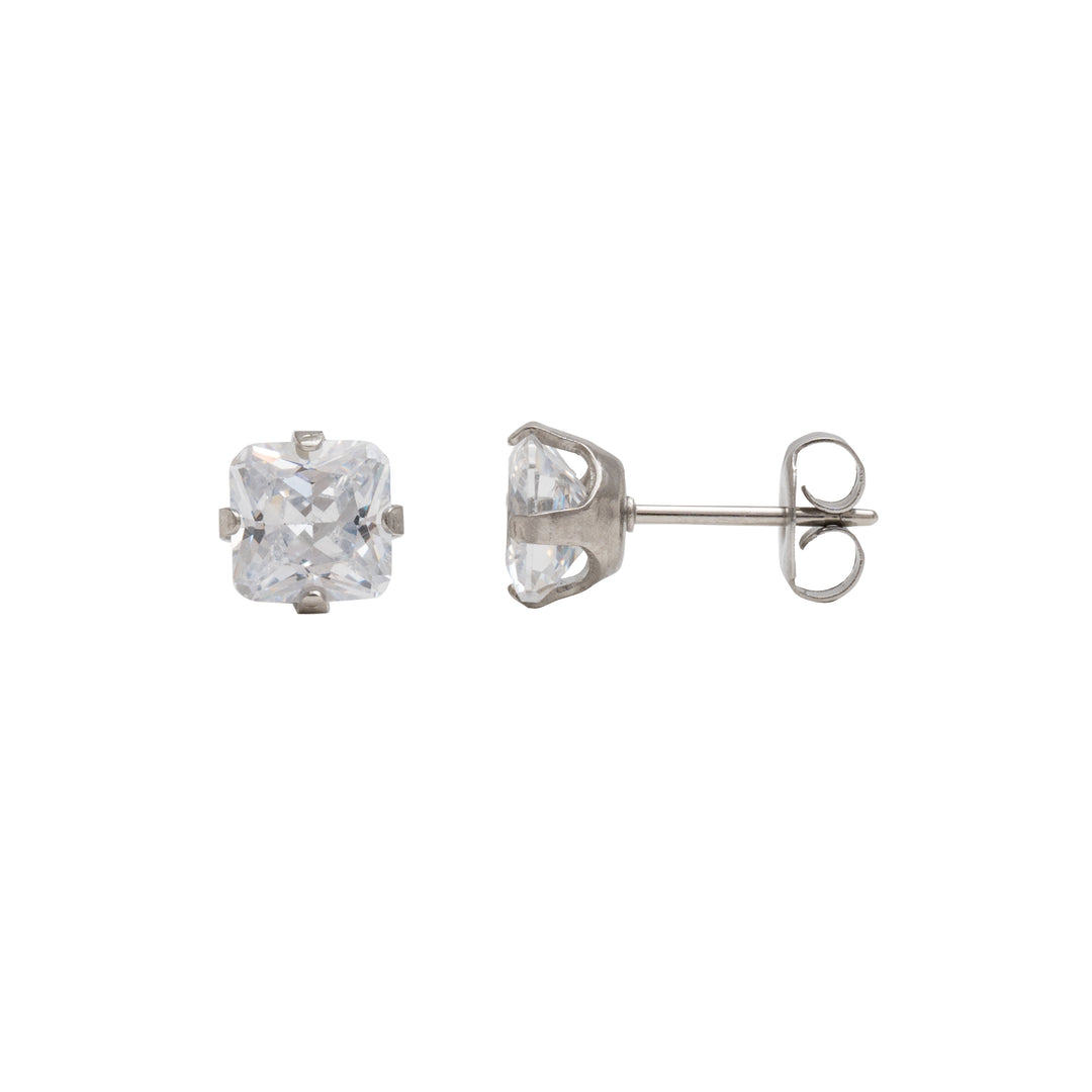6*6MM Cubic Zirconia Princess Cut Allergy-Free Stainless Steel Ear Studs