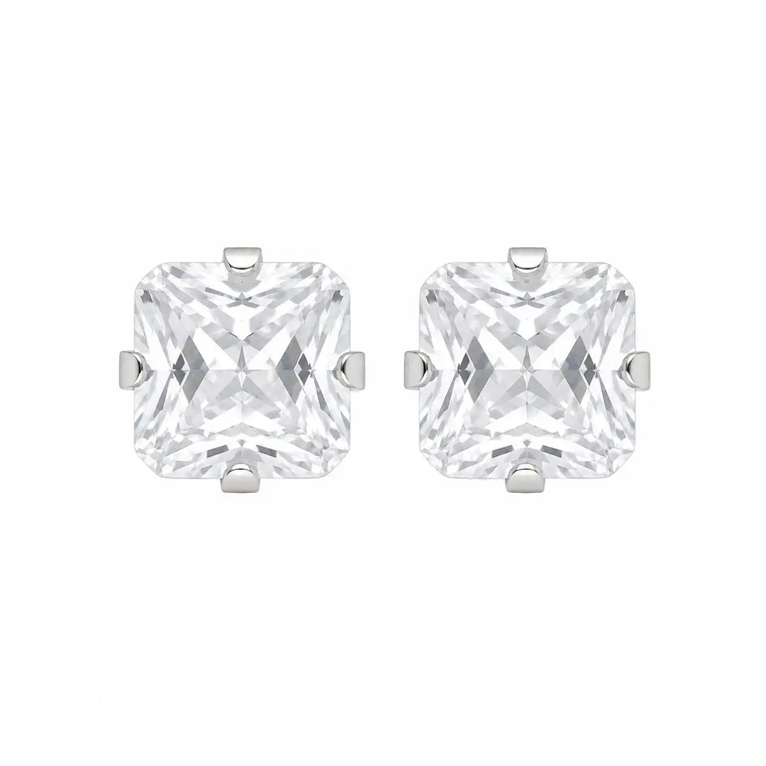 5*5MM Cubic Zirconia Princess Cut Allergy-Free Stainless Steel Ear Studs
