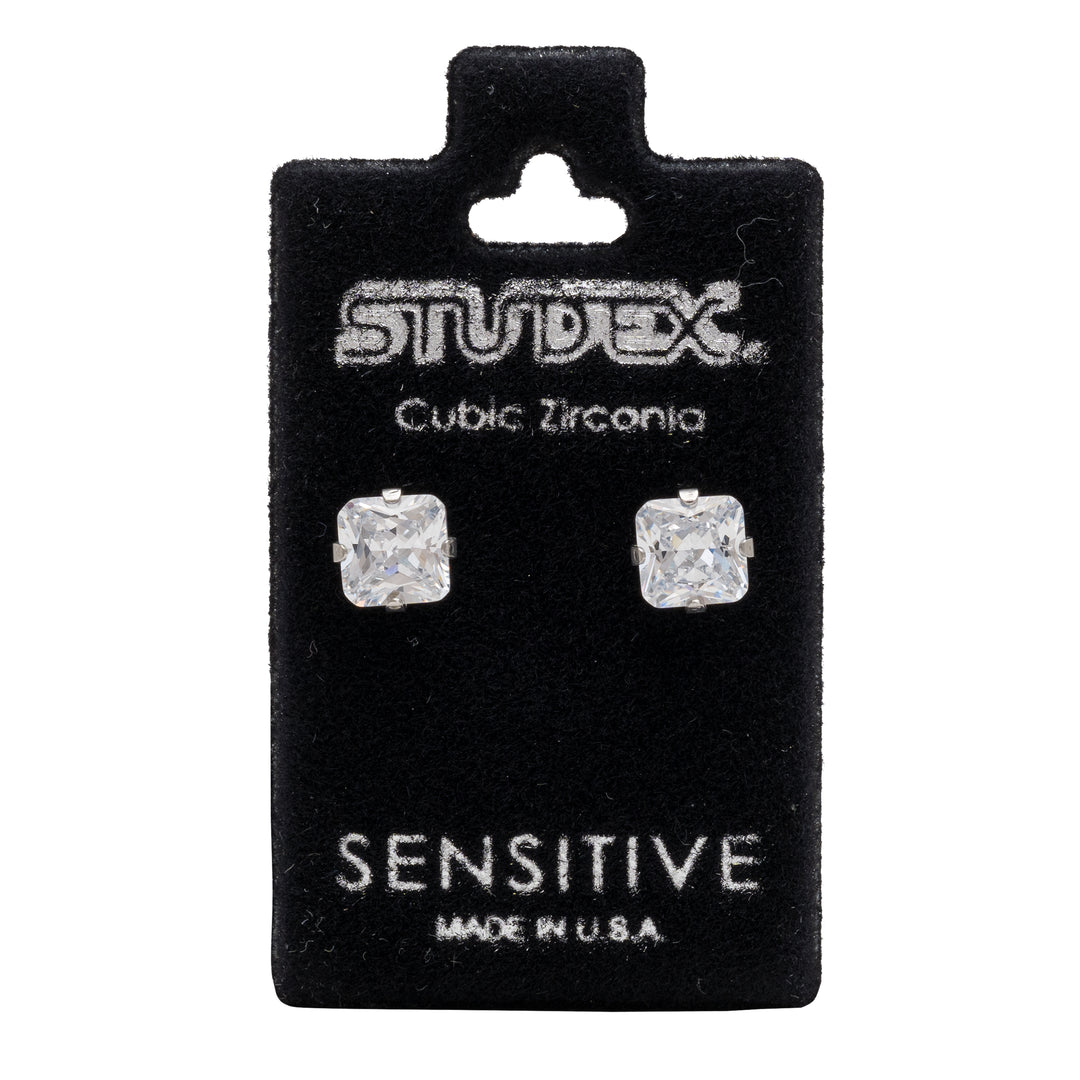 6*6MM Cubic Zirconia Princess Cut Allergy-Free Stainless Steel Ear Studs