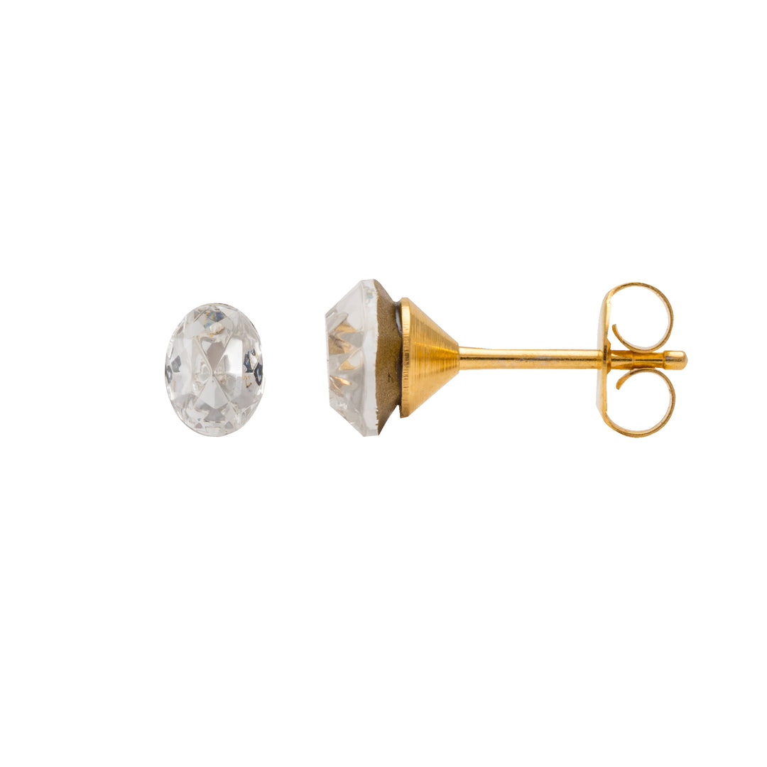 8*9MM Crystal Oval Shape 24K Pure Gold Plated Ear Studs