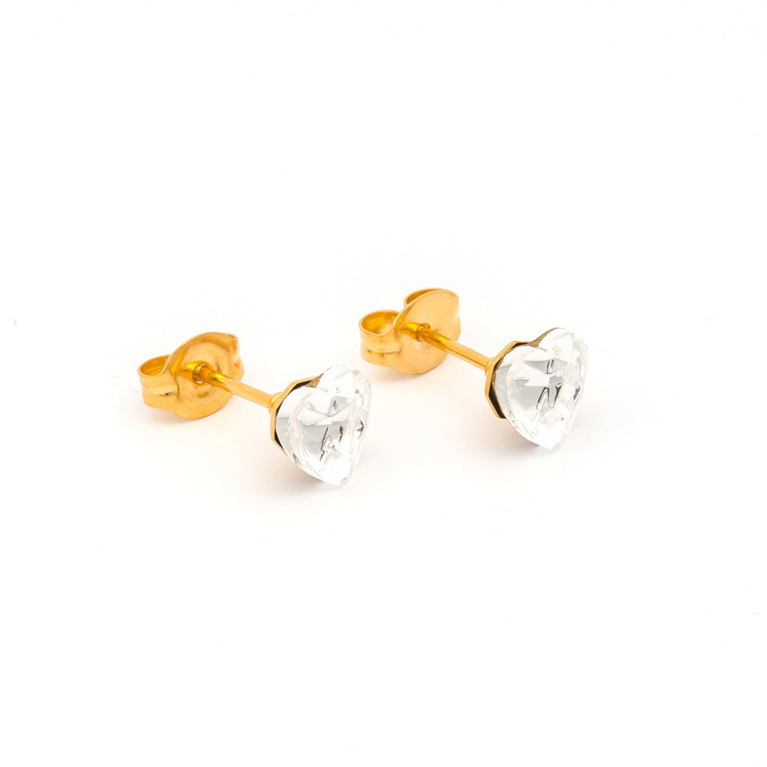 6*6MM Austrian Crystal Heart Shape 24K Pure Gold Plated Ear Studs