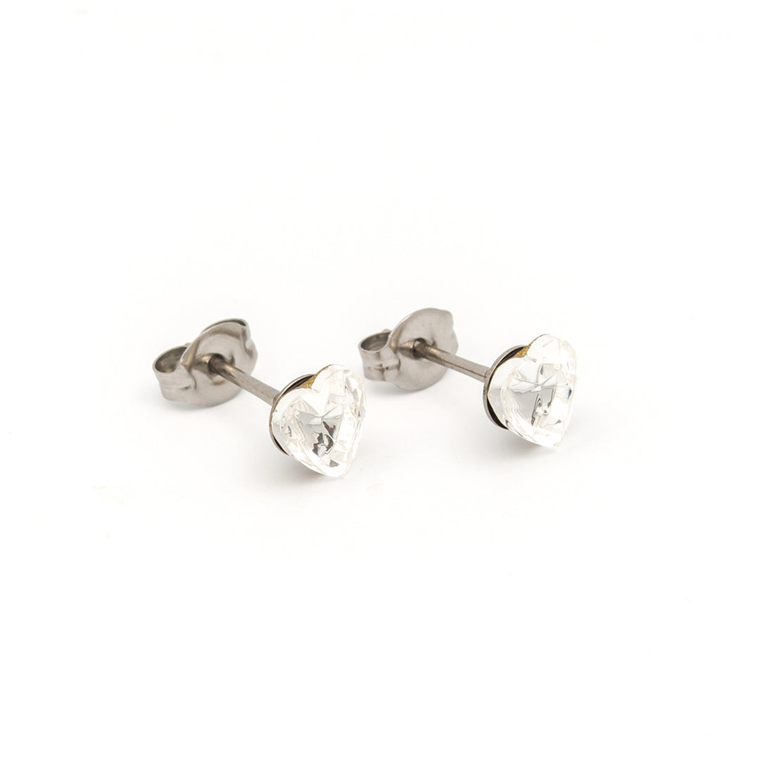 6*6MM Heart Shape Crystal Allergy-Free Stainless Steel Ear Studs