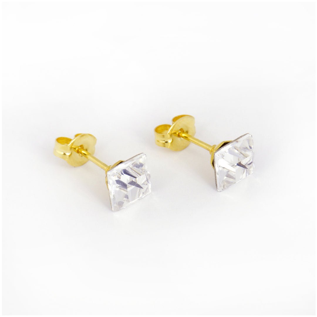 6X6MM Austrian Crystal Square 24K Pure Gold Plated Ear Studs