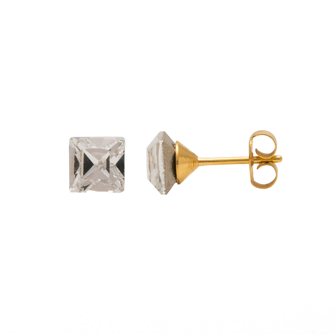 6X6MM Austrian Crystal Square 24K Pure Gold Plated Ear Studs
