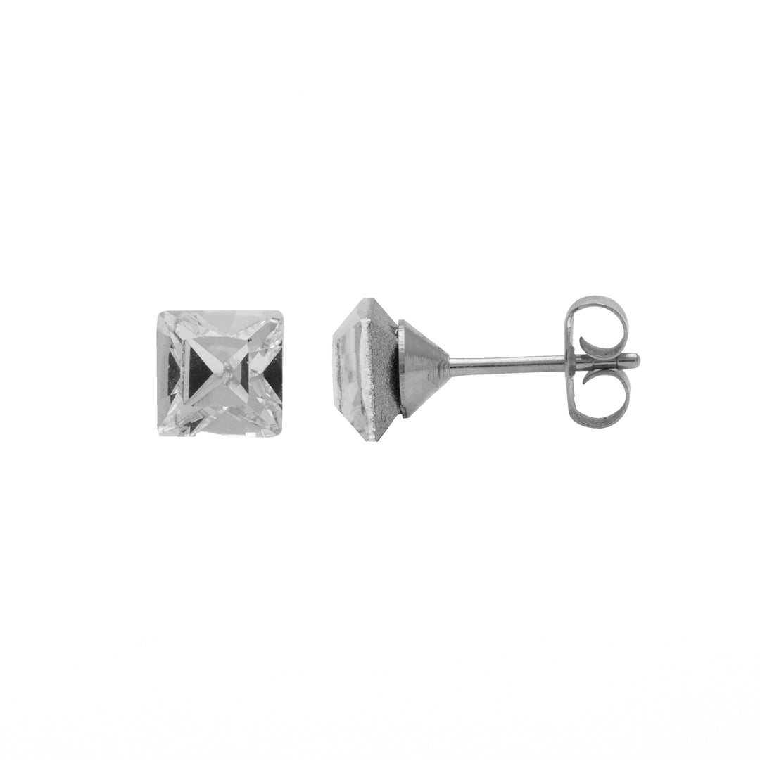 6MM Crystal Square Allergy-Free Stainless Steel Ear Studs