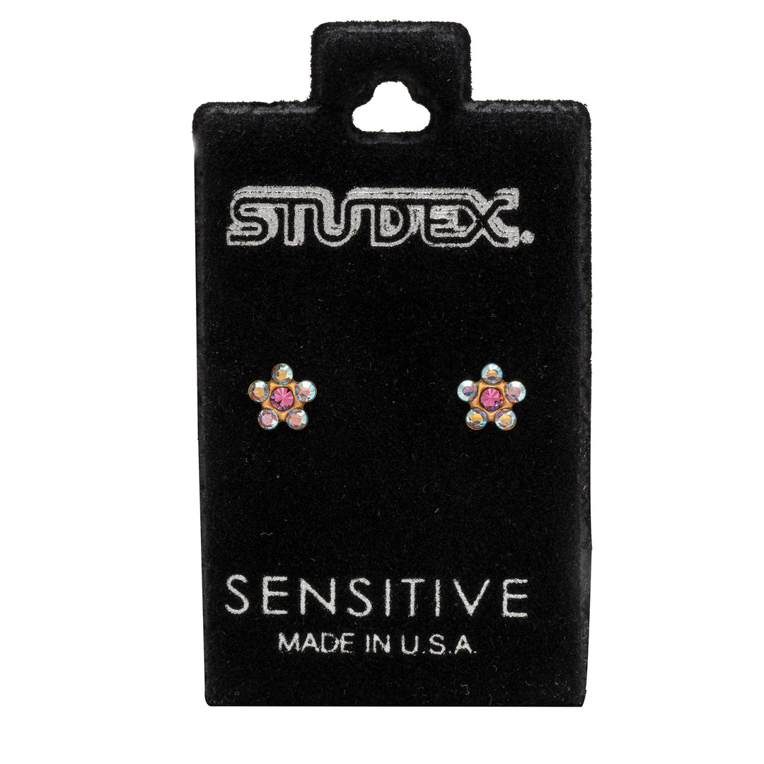 Daisy Ab Crystal October Rose 24K Pure Gold Plated Ear Studs