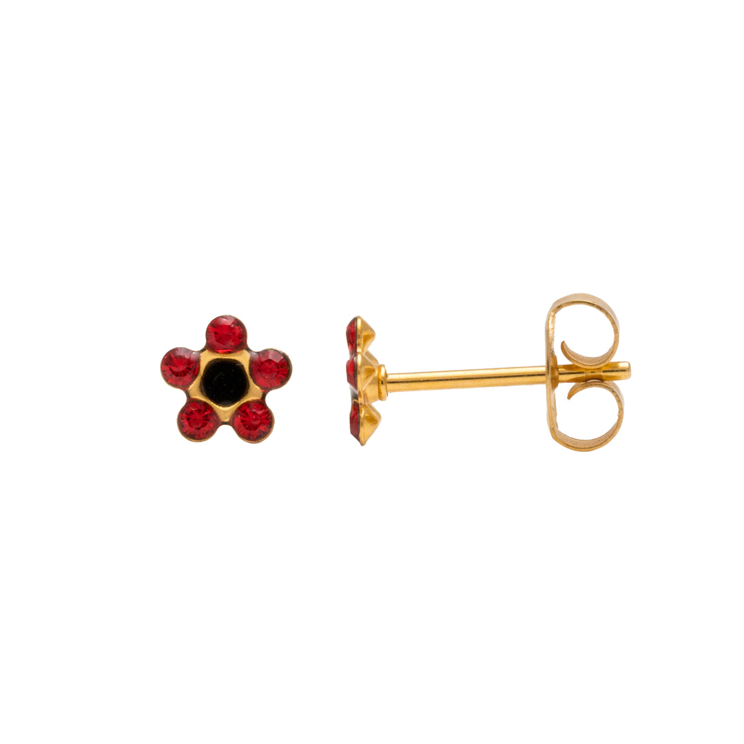 Daisy July Ruby Jet 24K Pure Gold Plated Ear Studs