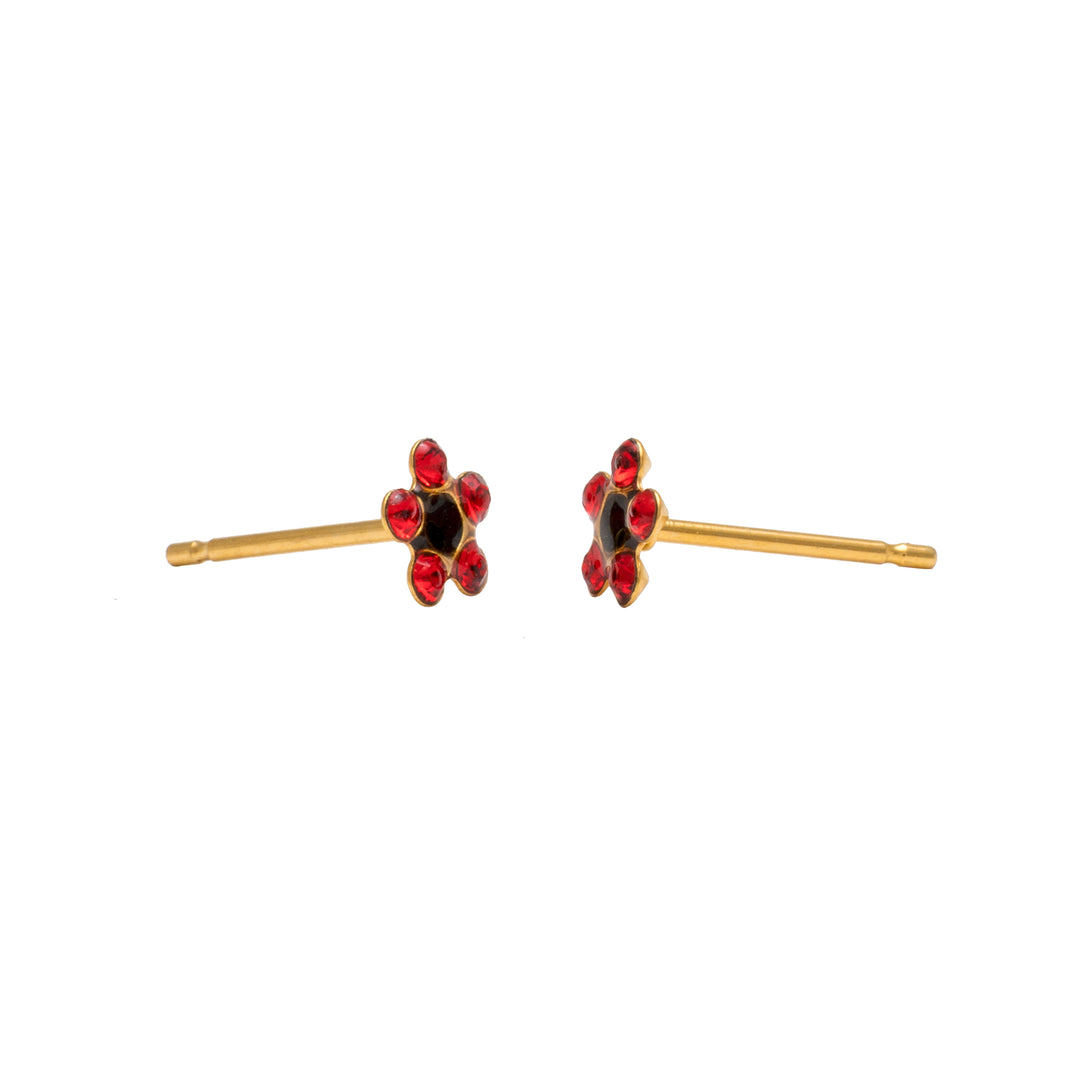 Daisy July Ruby Jet 24K Pure Gold Plated Ear Studs
