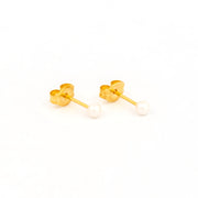3MM White Pearl 24K Pure Gold Plated Ear Studs