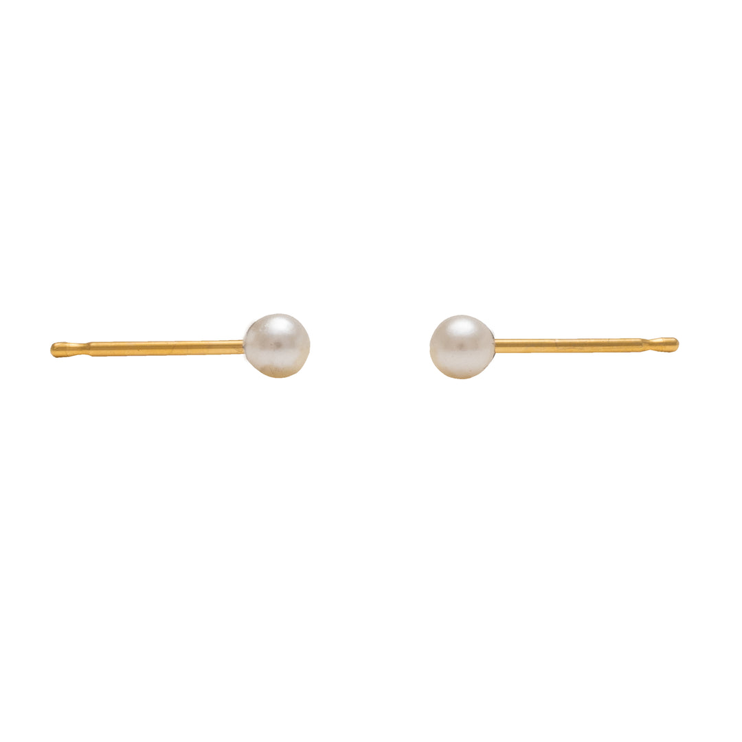 3MM White Pearl 24K Pure Gold Plated Ear Studs