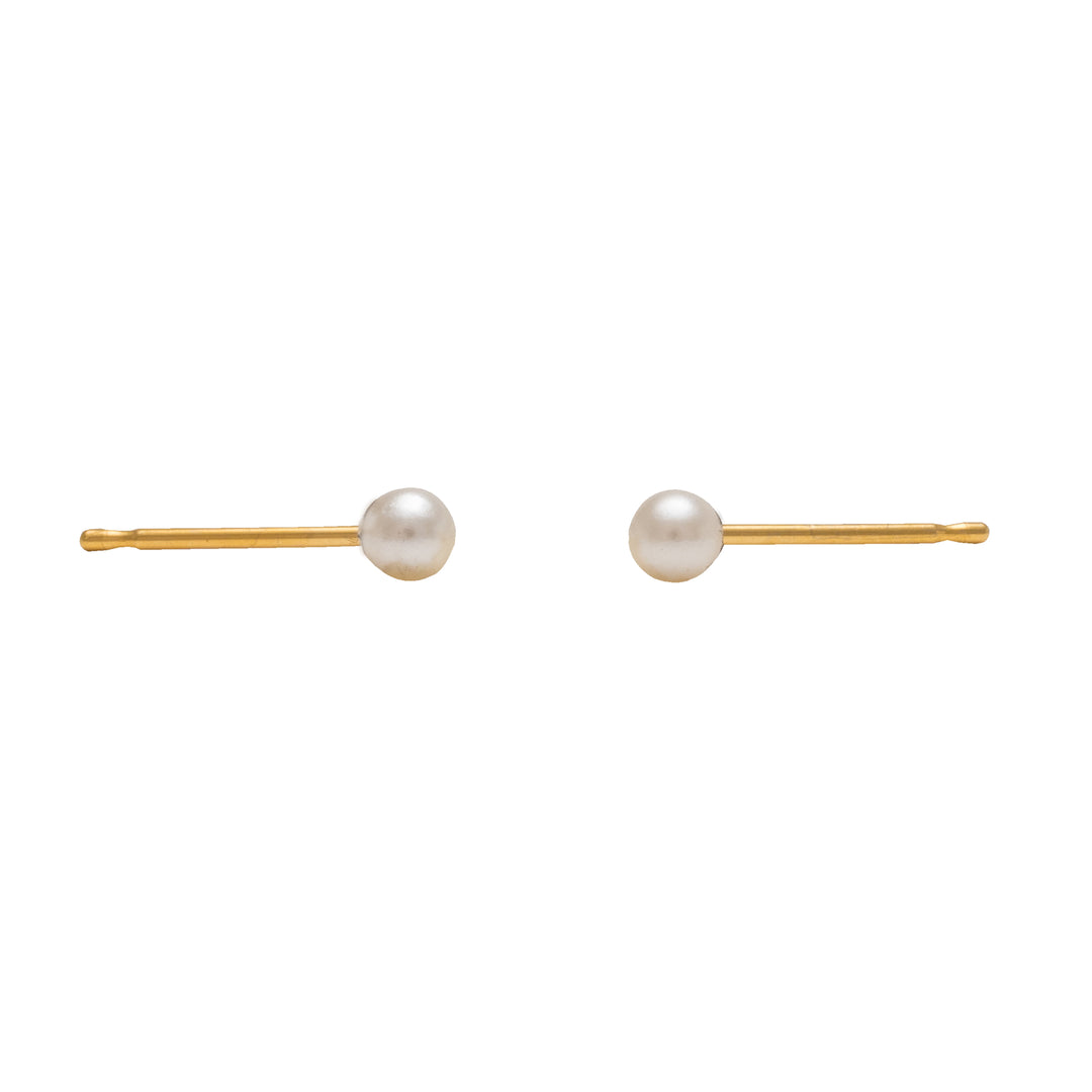 4MM White Pearl 24K Pure Gold Plated Ear Studs