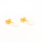 Load image into Gallery viewer, 5MM White Pearl 24K Pure Gold Plated Ear Studs
