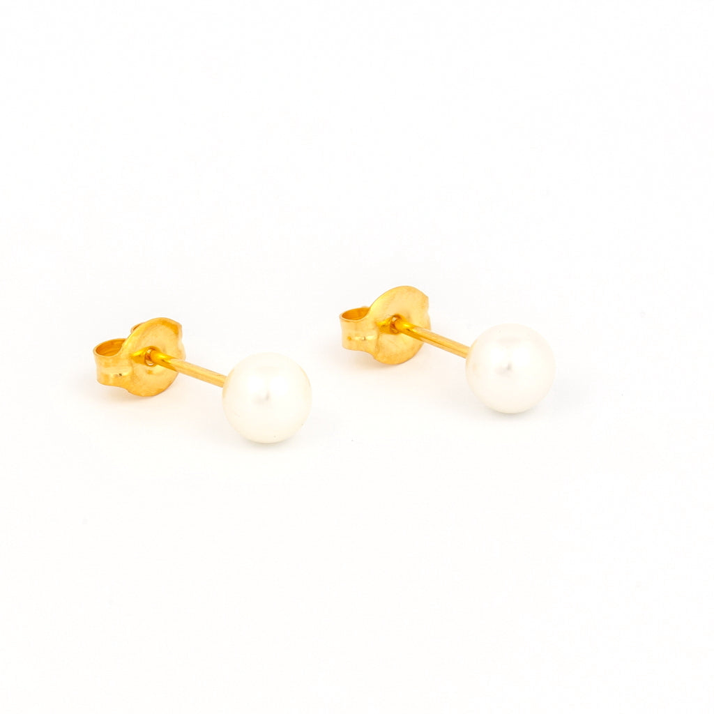 5MM White Pearl 24K Pure Gold Plated Ear Studs