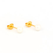 5MM White Pearl 24K Pure Gold Plated Ear Studs