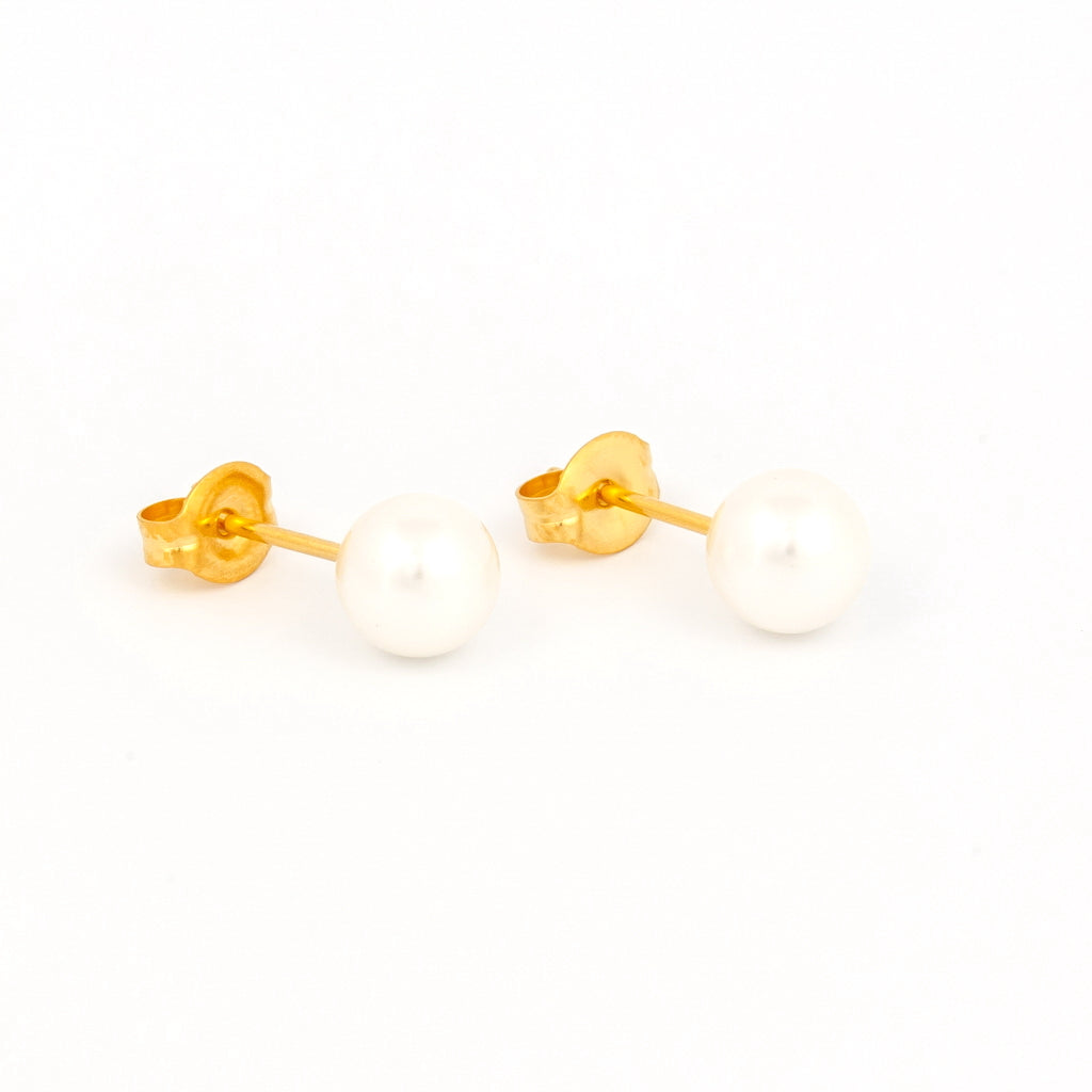 6MM White Pearl 24K Pure Gold Plated Ear Studs