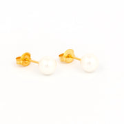 6MM White Pearl 24K Pure Gold Plated Ear Studs