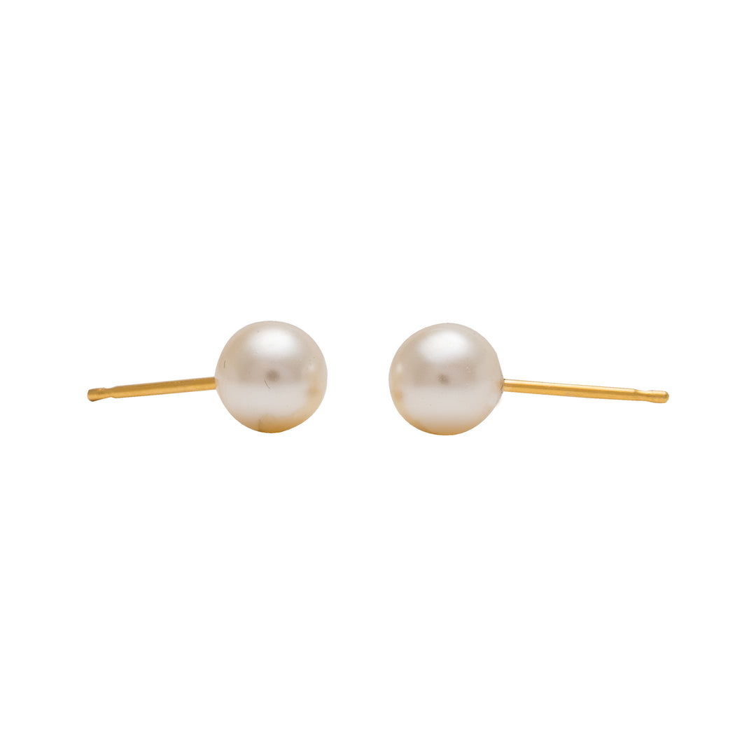 6MM White Pearl 24K Pure Gold Plated Ear Studs