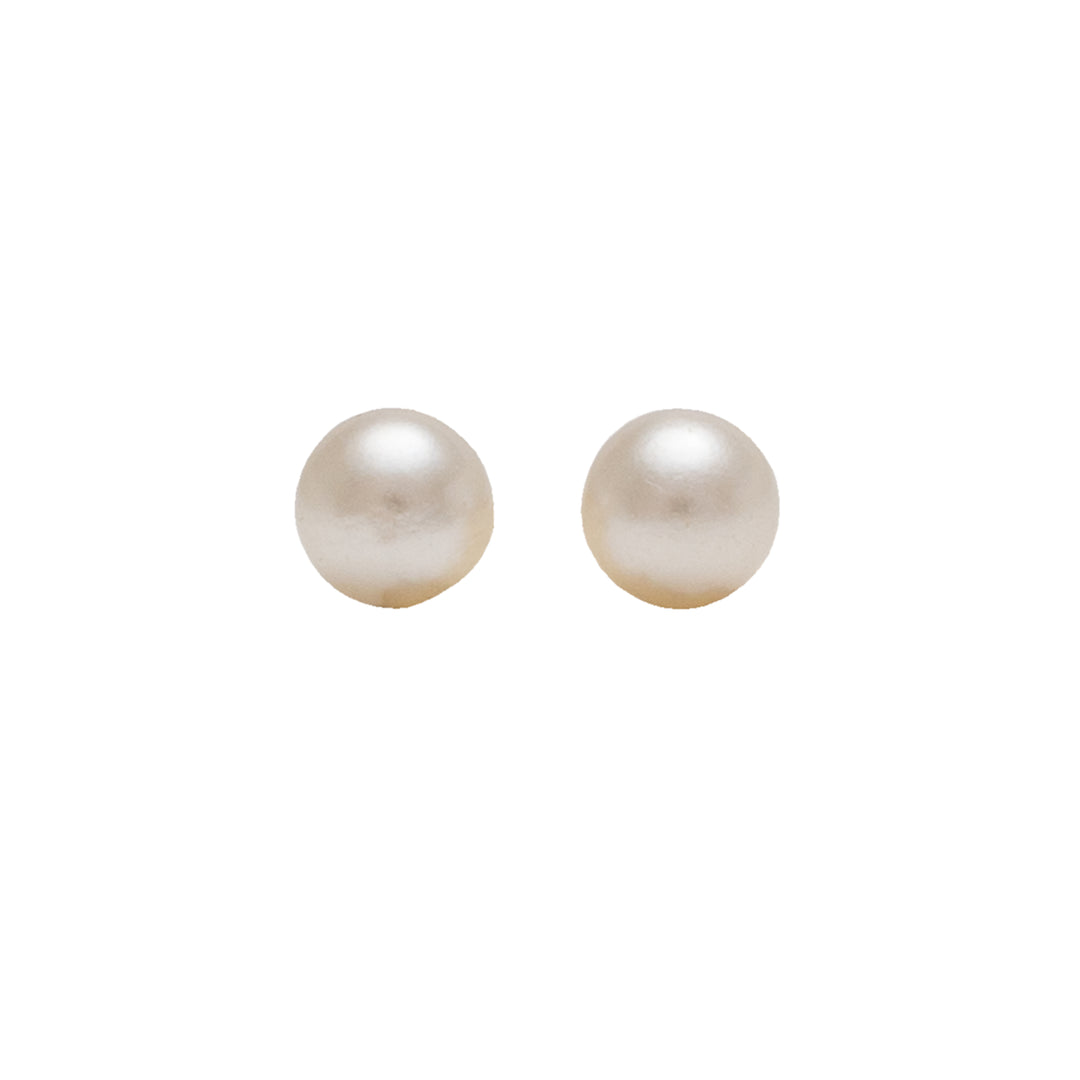 7MM White Pearl 24K Pure Gold Plated Ear Studs