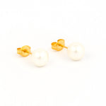 Load image into Gallery viewer, 8MM White Pearl 24K Pure Gold Plated Ear Studs
