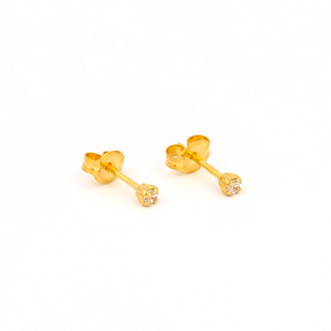 2MM Cubic Zirconia 24K Pure Gold Plated Ear Studs